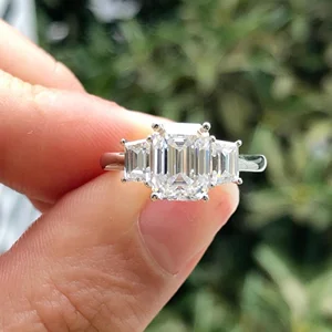 Best Quality 3.60 Carat Emerald Cut  Moissanite Diamond Band Ring 18k White Gold Engagement OriginalJewelry for Her