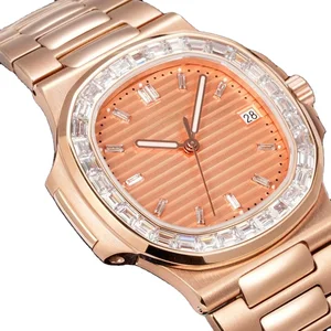 Classic Elegant High-end Men's Mechanical Watch Markers Stainless Steel Strap Stylish Rose Gold Business Casual Automatic Watch