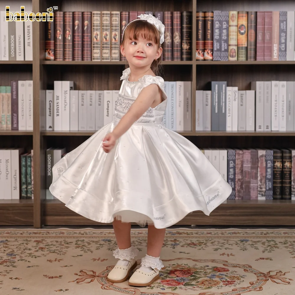Fancy Taffeta Hand Smocked Children Autumn Dress ODM Baby Wholesale Manufacturer-FC005