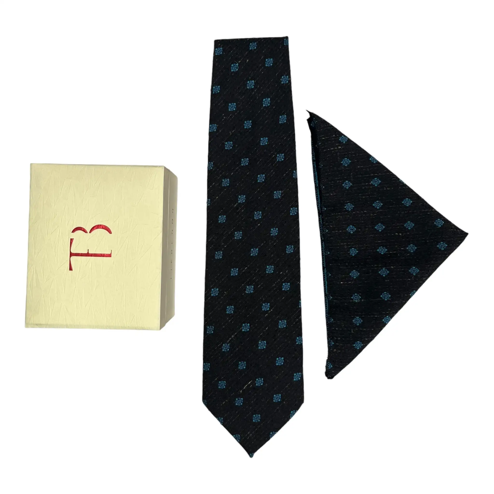Tie Benon Black Geometric Broad Cashmere Tie and Pocket Square Combo for Groom Wear