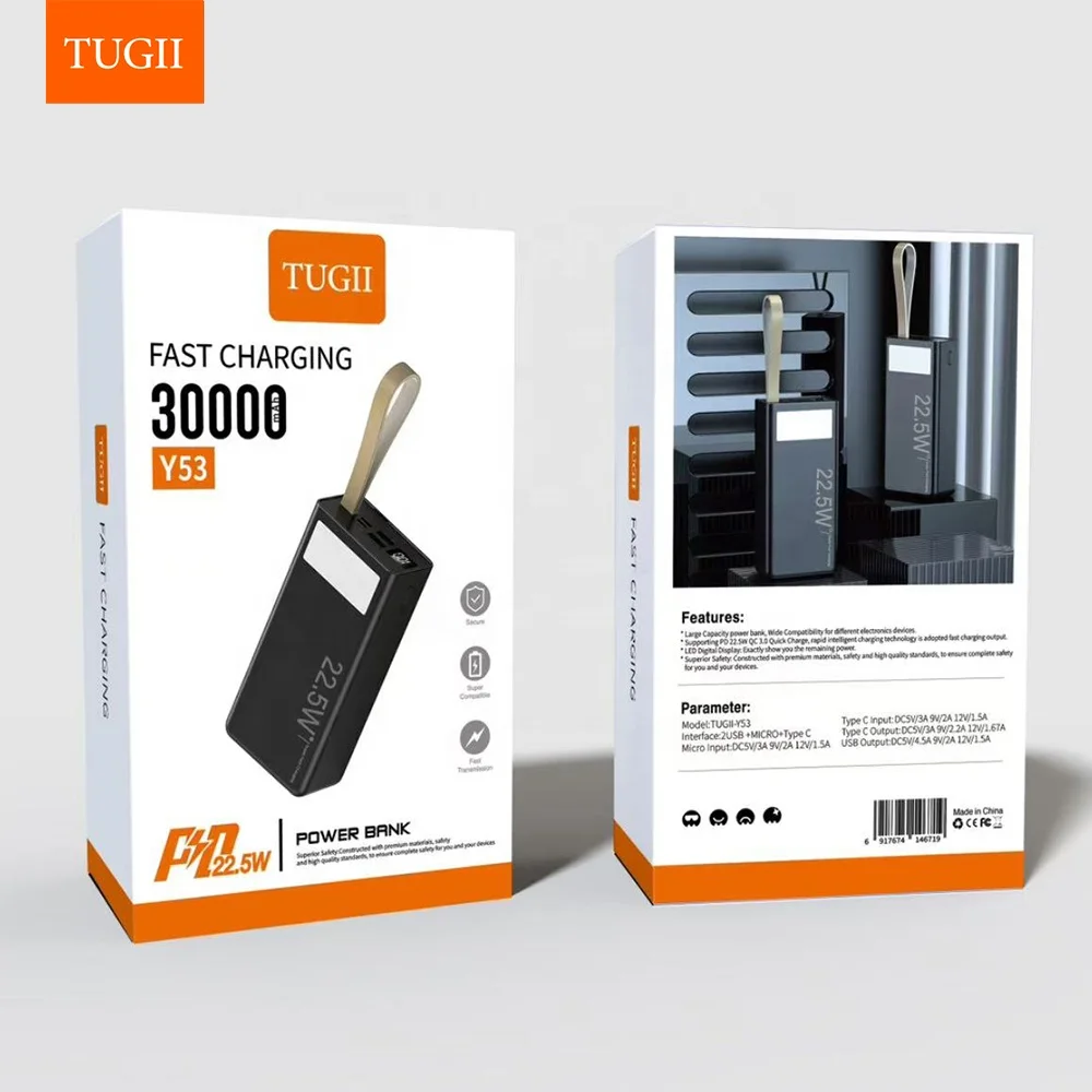 Universal Large Capacity PD22.5W Good Seller Powerbank 30000mah Portable with Lcd Display Power Bank for Smartphone