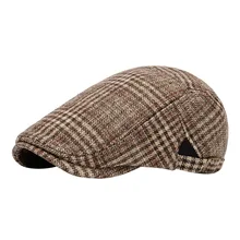 Wholesale Custom Logo Tweed Ivy Hat Vintage Newsboy Cap Mens Fashion British Style Plaid Flat Gatsby Beret