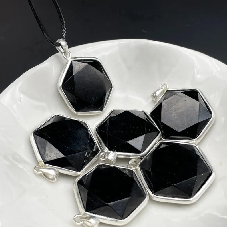 Black Obsidian Hexagonal Necklace Spiritual Grounding Energy