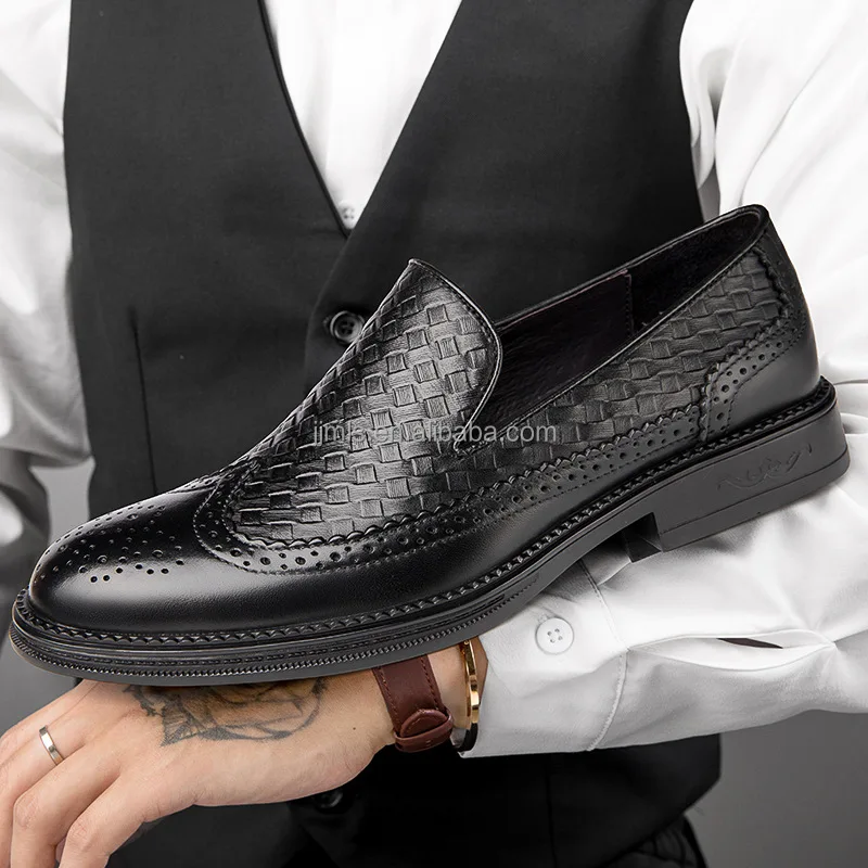 Wholesale Slip On Woven Leather Loafer Men Business Formal Dress Shoes