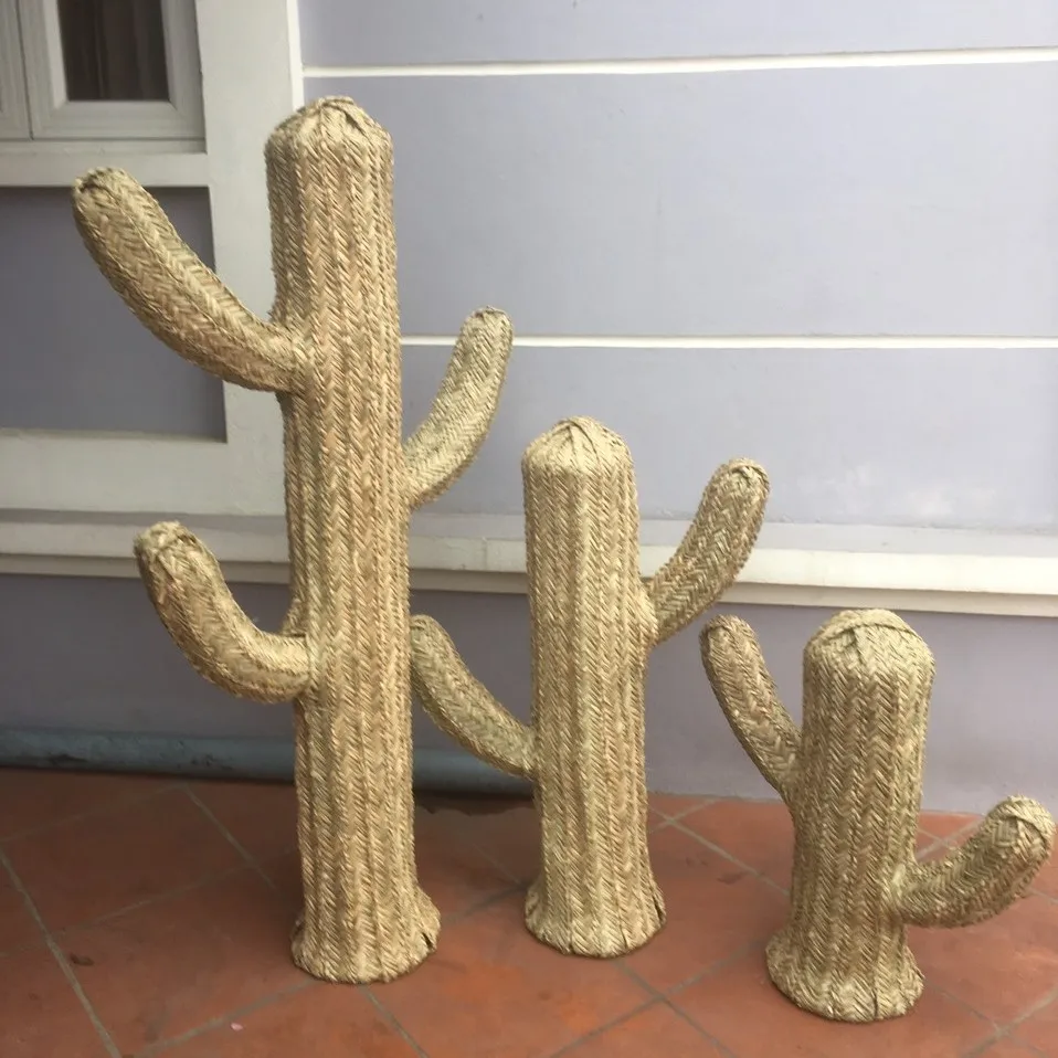 Moroccan Decorative Straw Cactus, Handmade straw cactus rattan , Bohemian  Decor