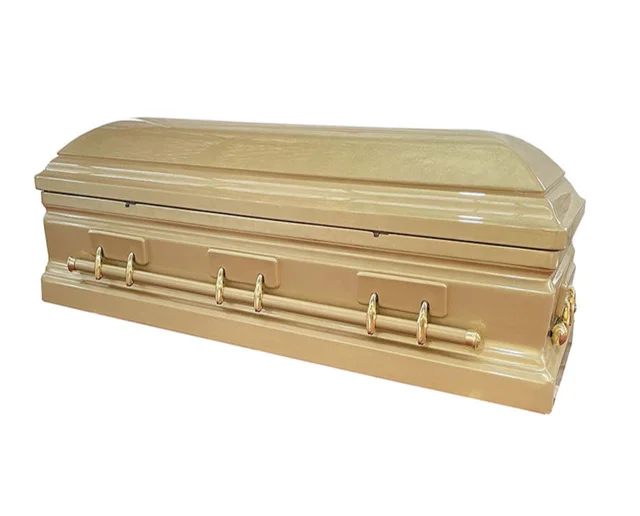 Full lid golden Mahogany Casket Funeral Solid Wood burial vault combo bed Wooden  casket and coffin funeral box Cremation coffin