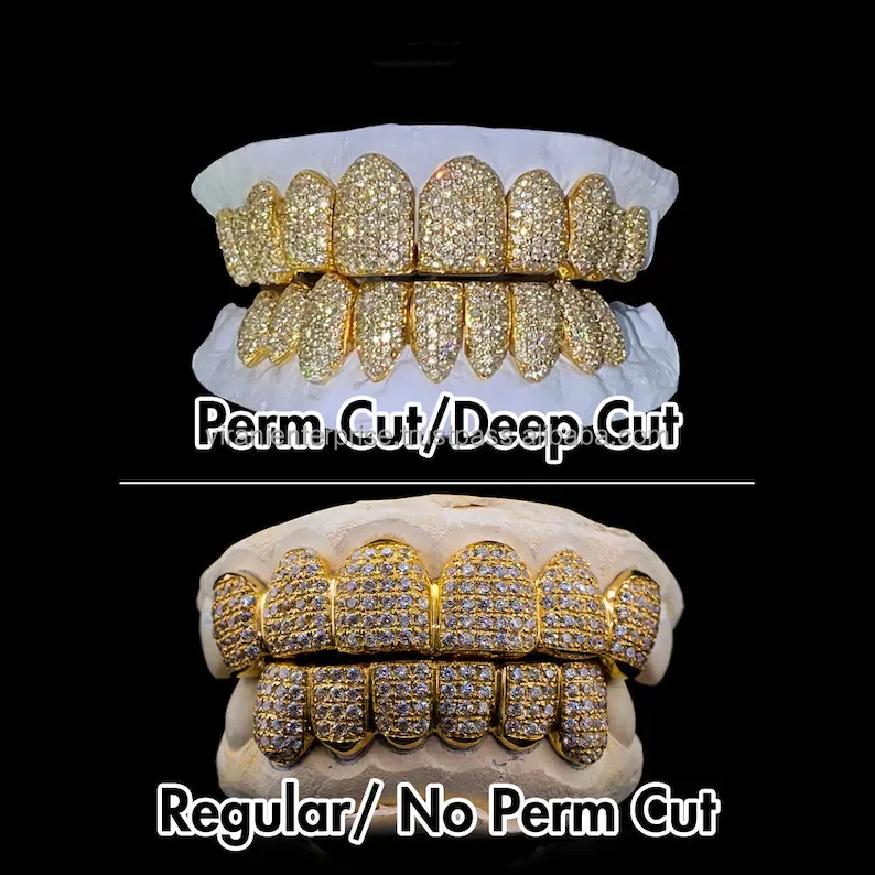 10k Gold Teeth Grillz Princess Cut 14k 18k Vvs Moissanite Diamond