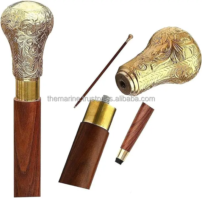 Antique Brass Knob Handle Walking Cane Wooden Walking Stick Gift