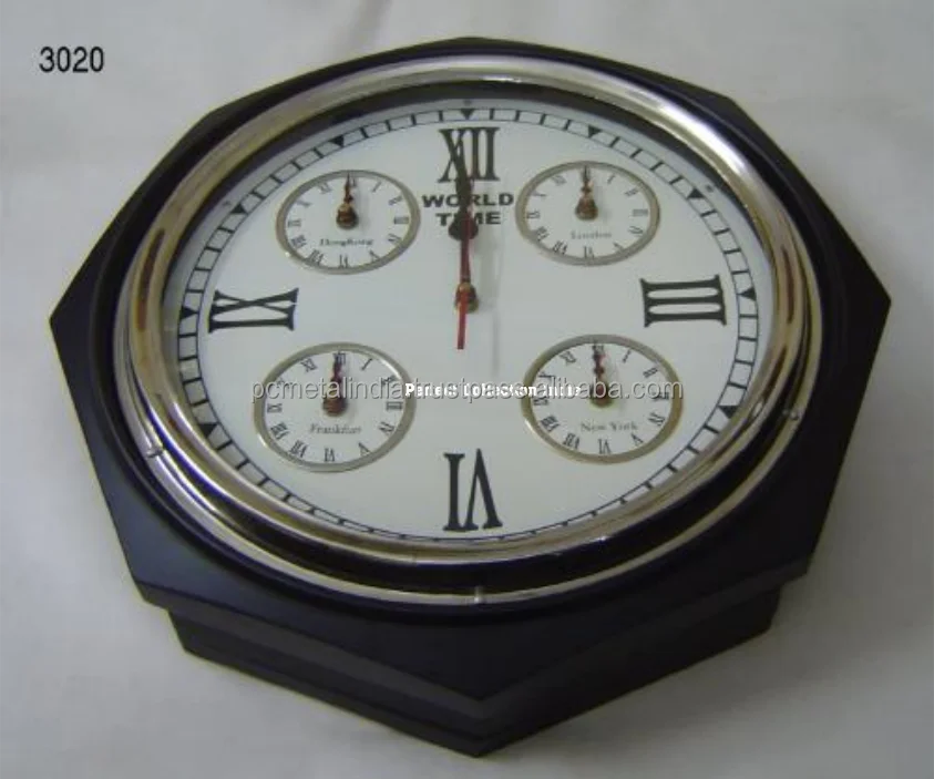 Solid Brass Maritime World Time Clock On Brass Stand Hanging Desk/7