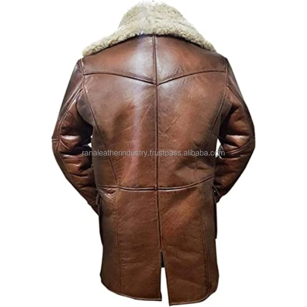 Brown Leather Coat Genuine Sheepskin Leather Coat With Artificial Fur ...