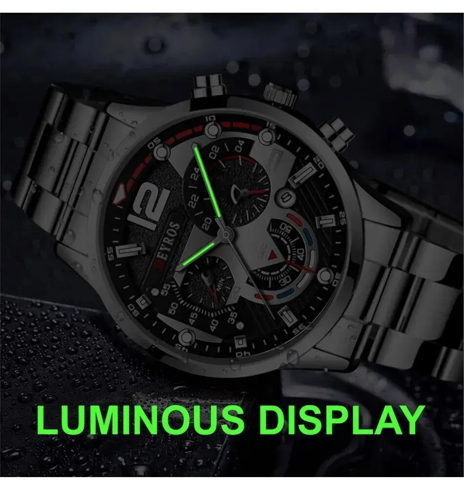 Fashion Mens Watches Luxury Stainless Steel Quartz Wrist Watch Calendar
