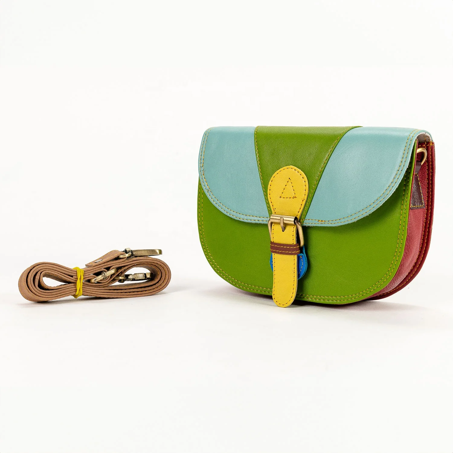 2026 New Arrival Bohemian 100% Genuine Leather Women's Multi Colored Stylish Cross Body Shoulder Sling Flap Purse Bag Anti-Theft