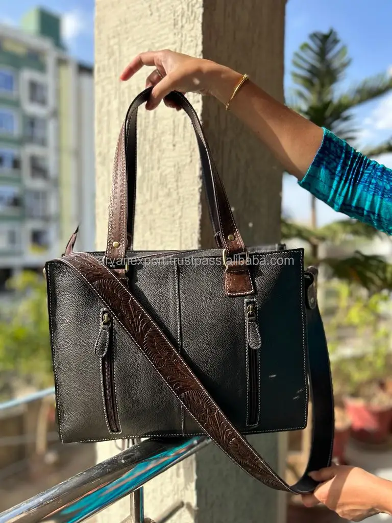 New Western Stylish Tooled Cowhide Fur Leather Tassel Tote Bag Handcrafted High Quality Bohemian