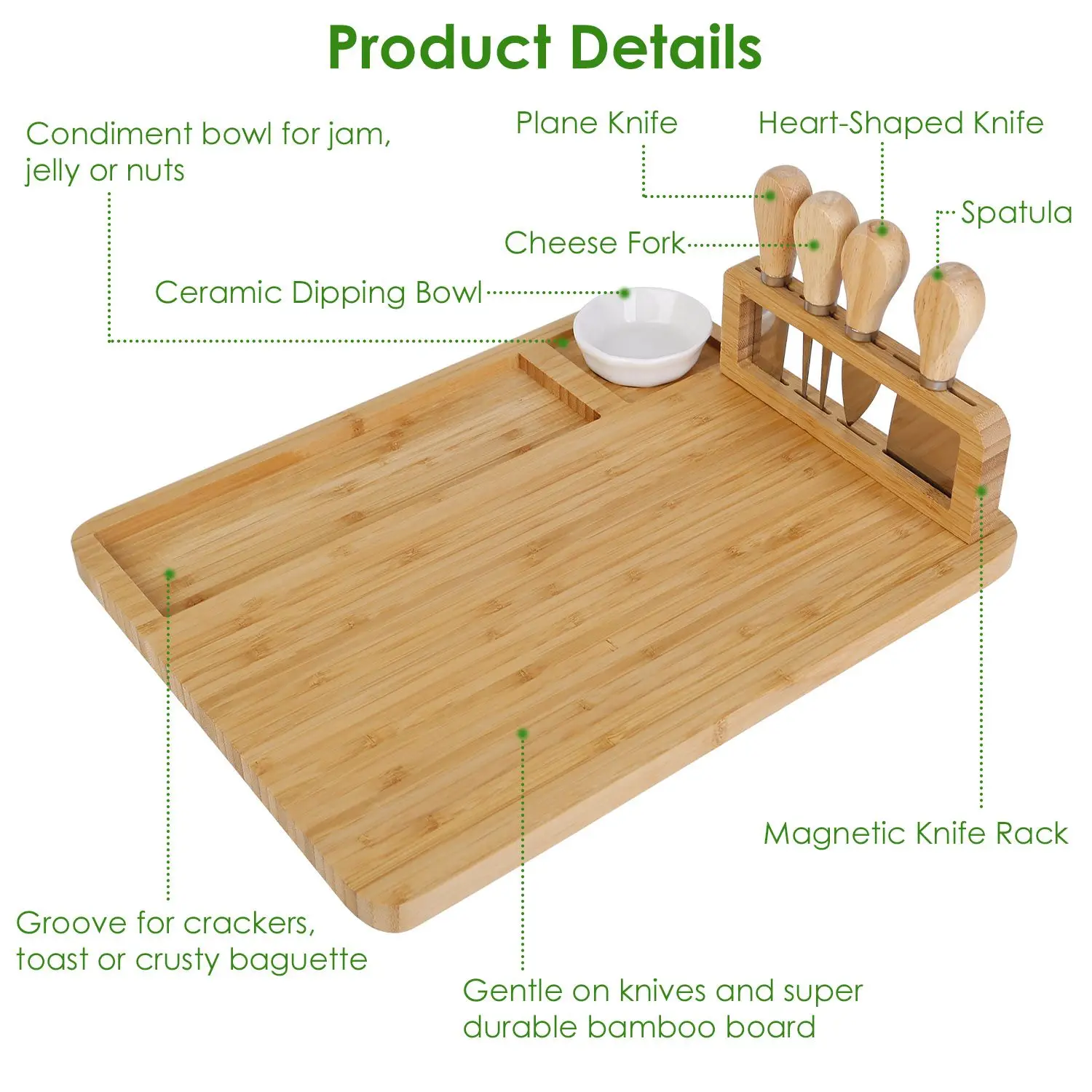 Bamboo Cheese Board Cutlery Set Elegant Charcuterie Platter Tray For Weddings Birthdays Christmas Party Tableware Decorations - Image 5