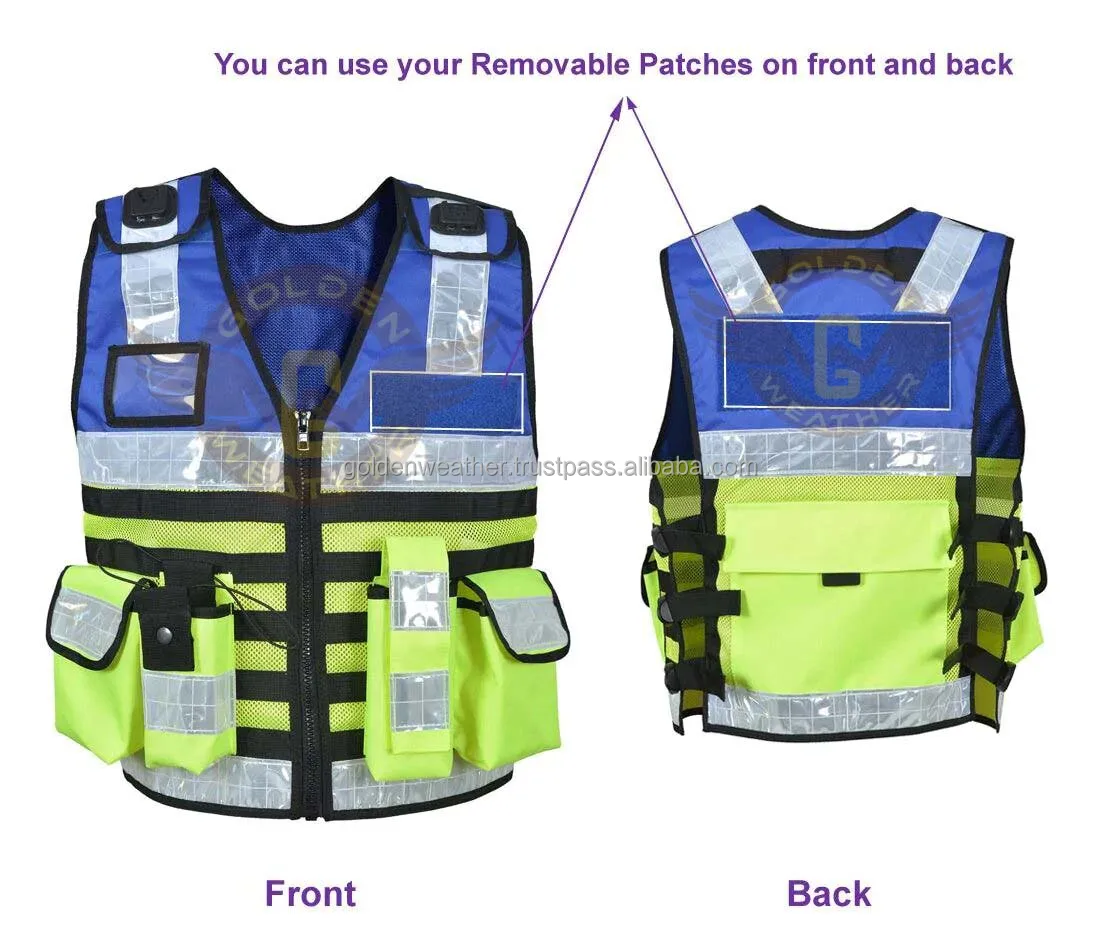 Yellow Tactical Vest Security High Visibility Reflective Vest Front Zipper Cheap Price Para