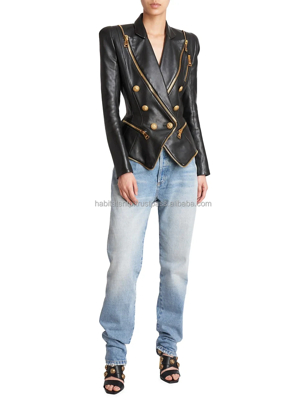 Wholesale Manufactures Genuine Sheep Double Breasted Zipped Leather Made Woman Jacket