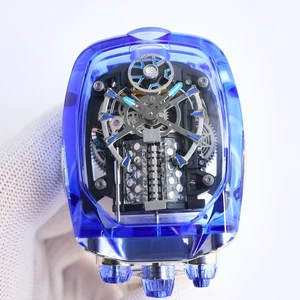 New2026high-quality Fashionable Trendy Men's Mechanical Watch Blue Dial Crystal case Silicone Strap Automatic Luxury Brand Watch