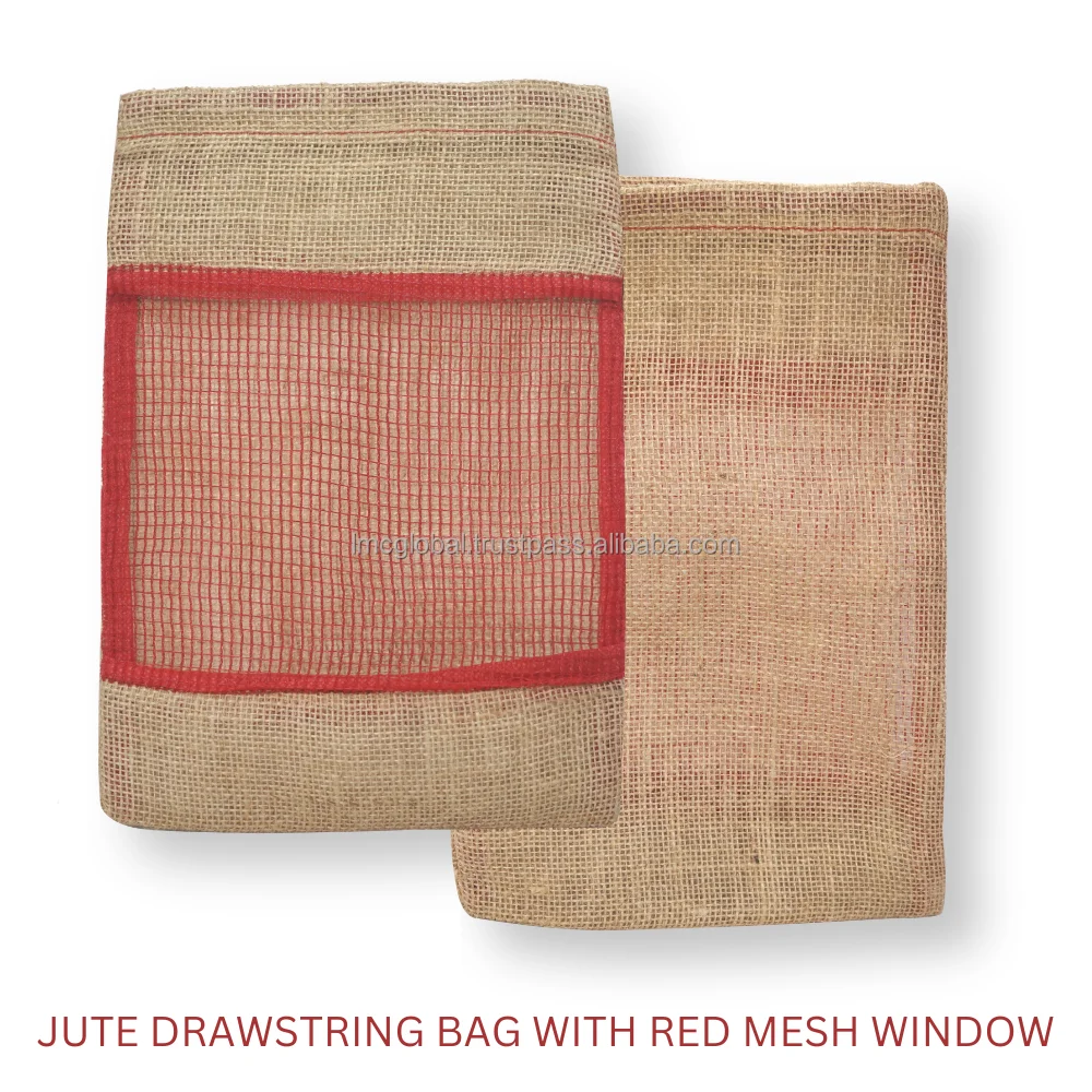 Easy To Carry Vegetables Jute Red Mesh Non Woven Customized Logo Jute