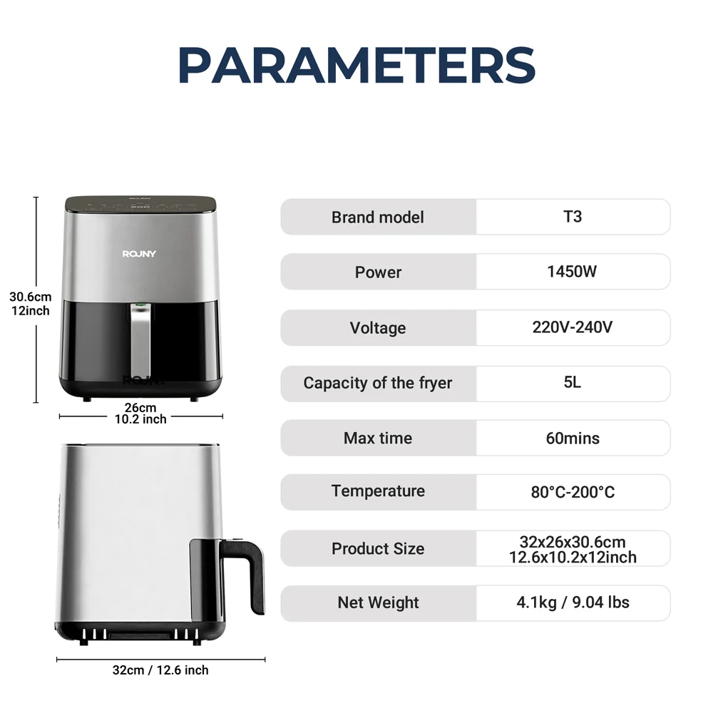 New 5L Air Fryer, Electric Hot Fryer Oven Oilless Cooker with Touch Control & Nonstick B aperçu 5