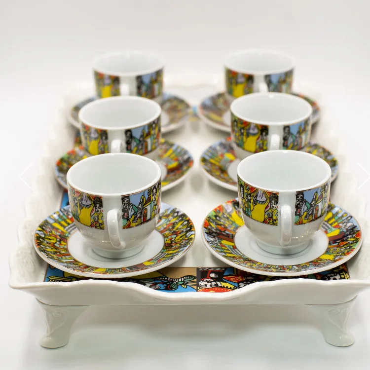 90ml Customized Print Eritrean Ethiopian Coffee Cups Coffee Cup and Saucers Ceramic Porcelain