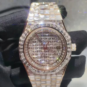 Latest Trending Design Big Dial Customize Diamond Vvs Lab Grown Watch Iced Out Hiphop Stainless Steel Mechanical  for Men