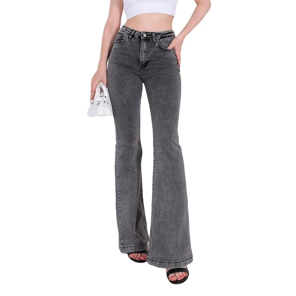 2024 New Style Custom Oversize Bootcut Jeans Pants Jute Washed Straight Fit Waist Hips Blue Denim Trousers Women's Brand Jeans