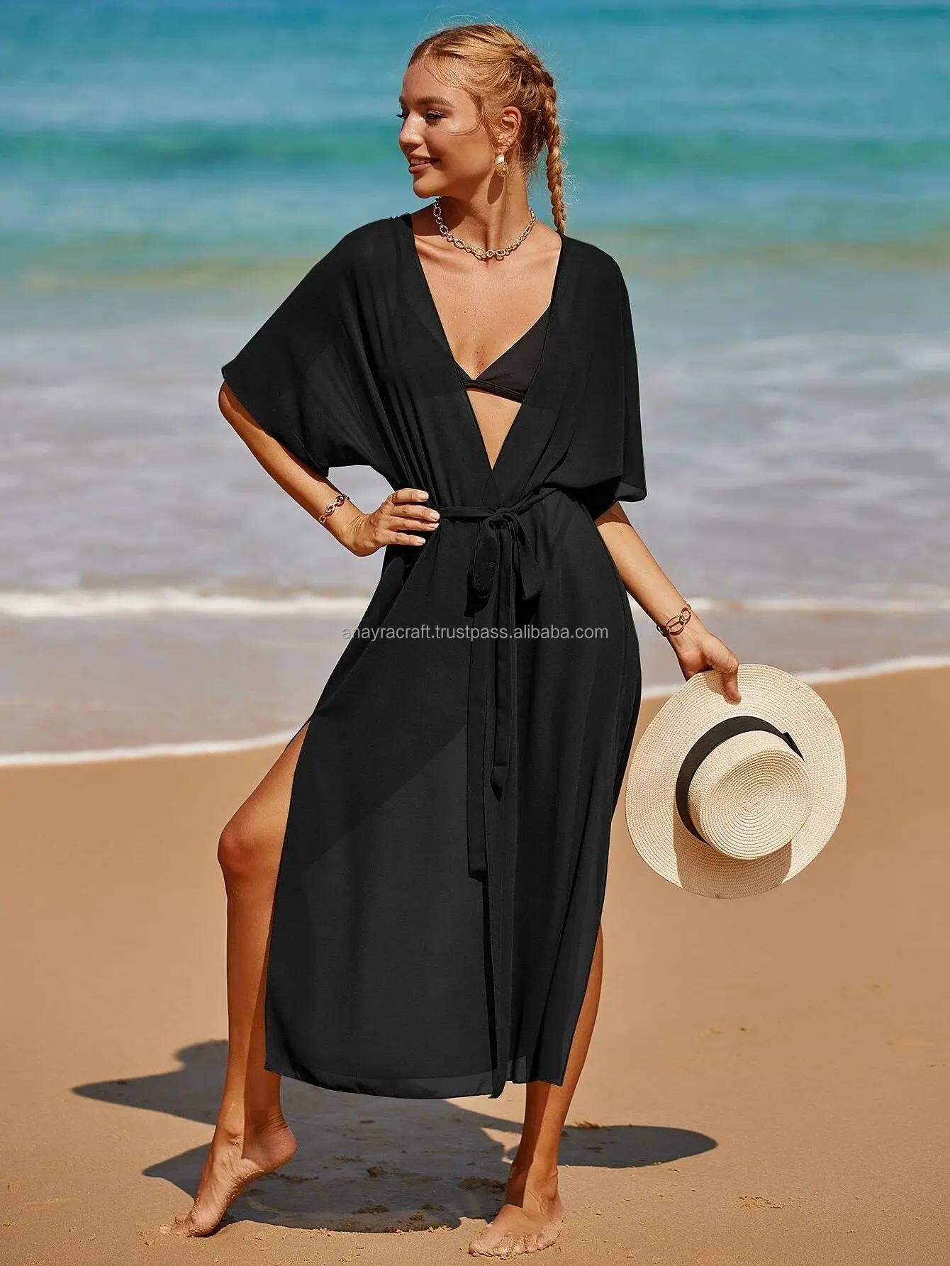 New Attractive Summer Vacation Plain Dye Holiday Beach Cover Up Black