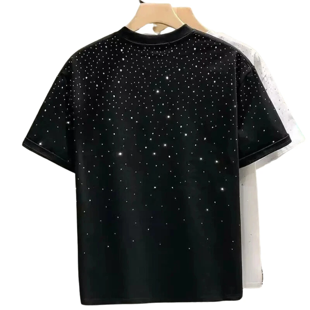 Glory Custom All Over Rhinestone Star Bling TShirt Unisex Crystal Studded Tee OEM Custom Design Bulk Streetwear Premium Clothing