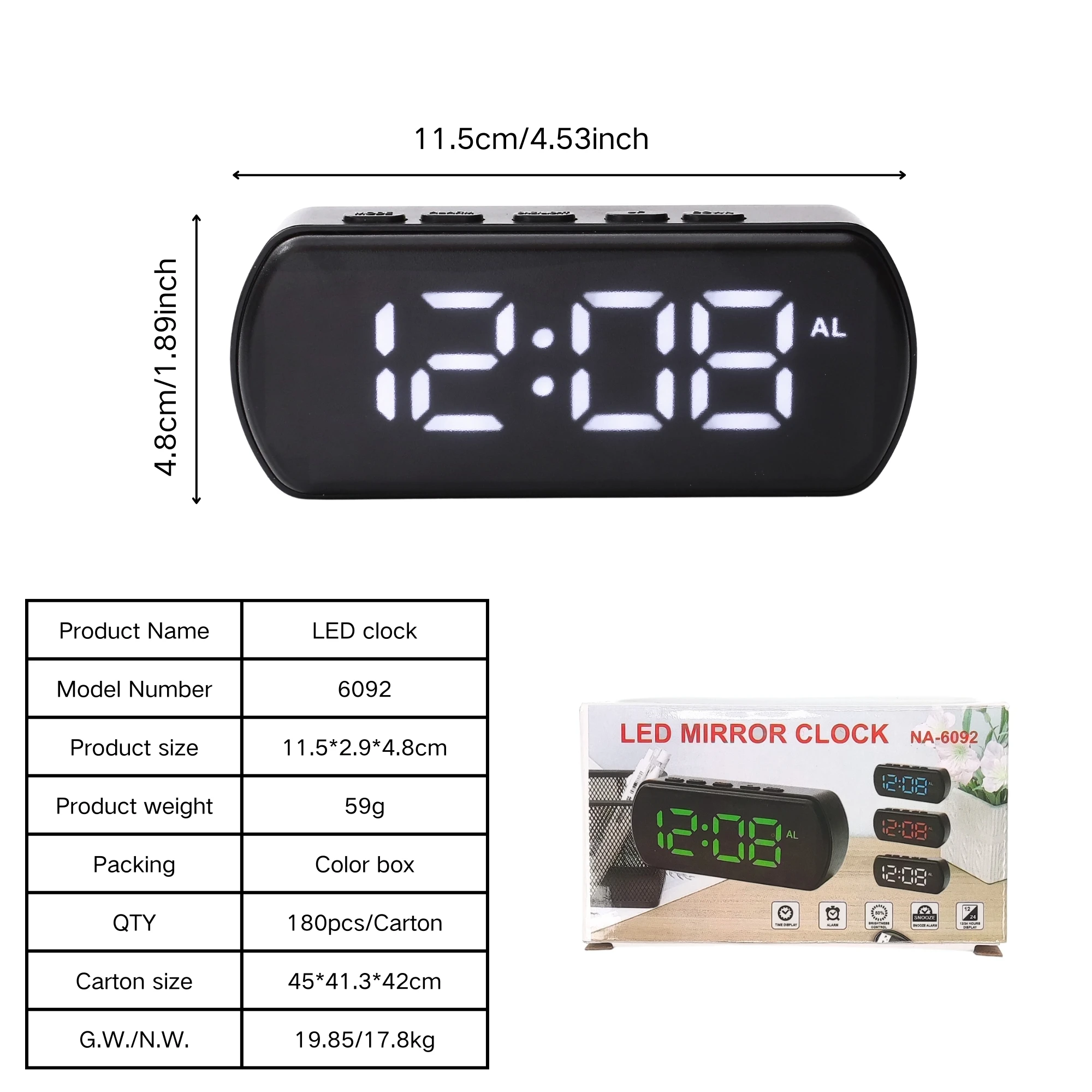 New 6092 Multifunctional Brightness Adjustable Display Temperature Date Time Bedside Table Digital LED Alarm Clock for Bedroom