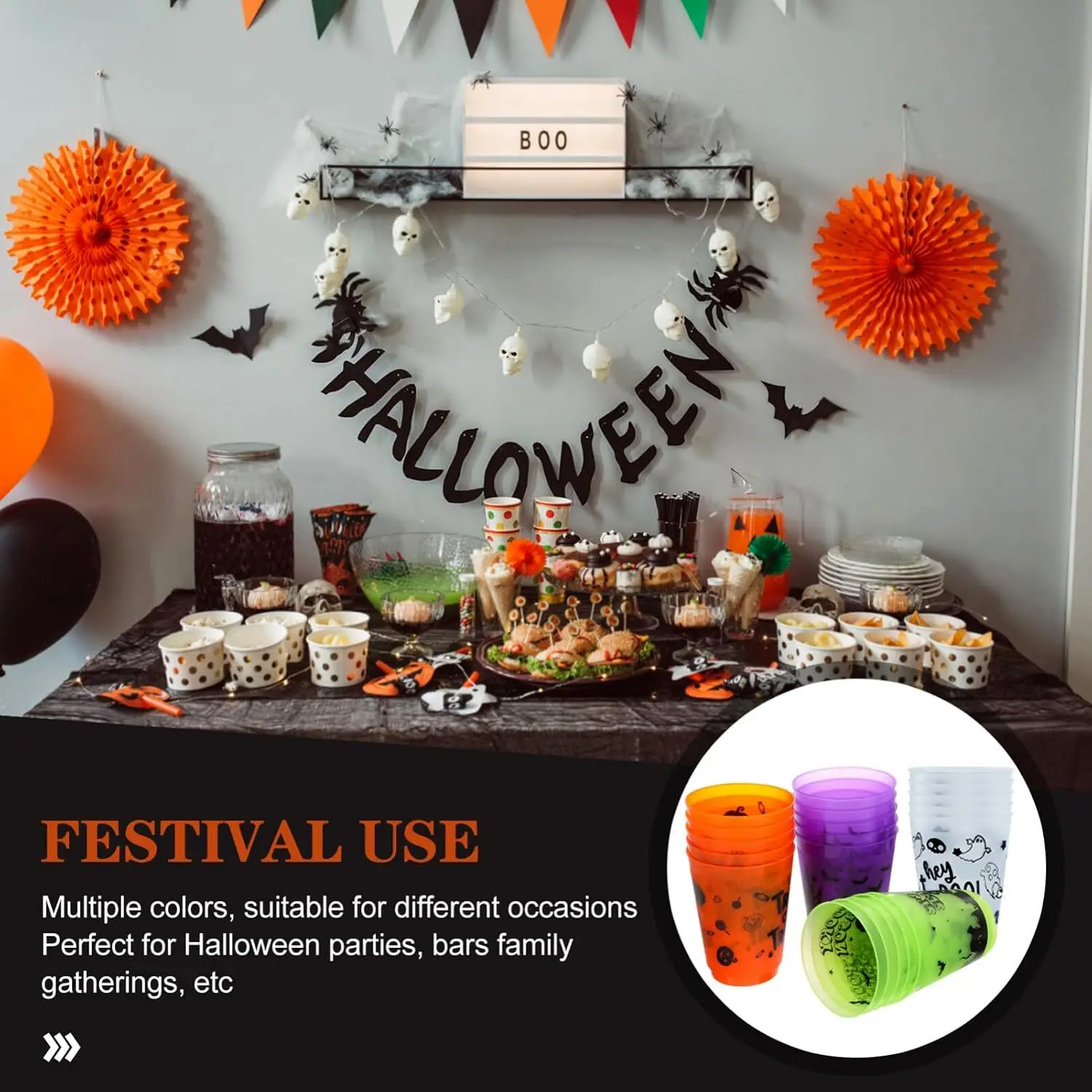 8-Packs 15 oz Halloween Disposable Plastic Cups Stackable Tumblers for Trick-or-Treat Parties Reusable Drinking Cups for Picnics - Image 5