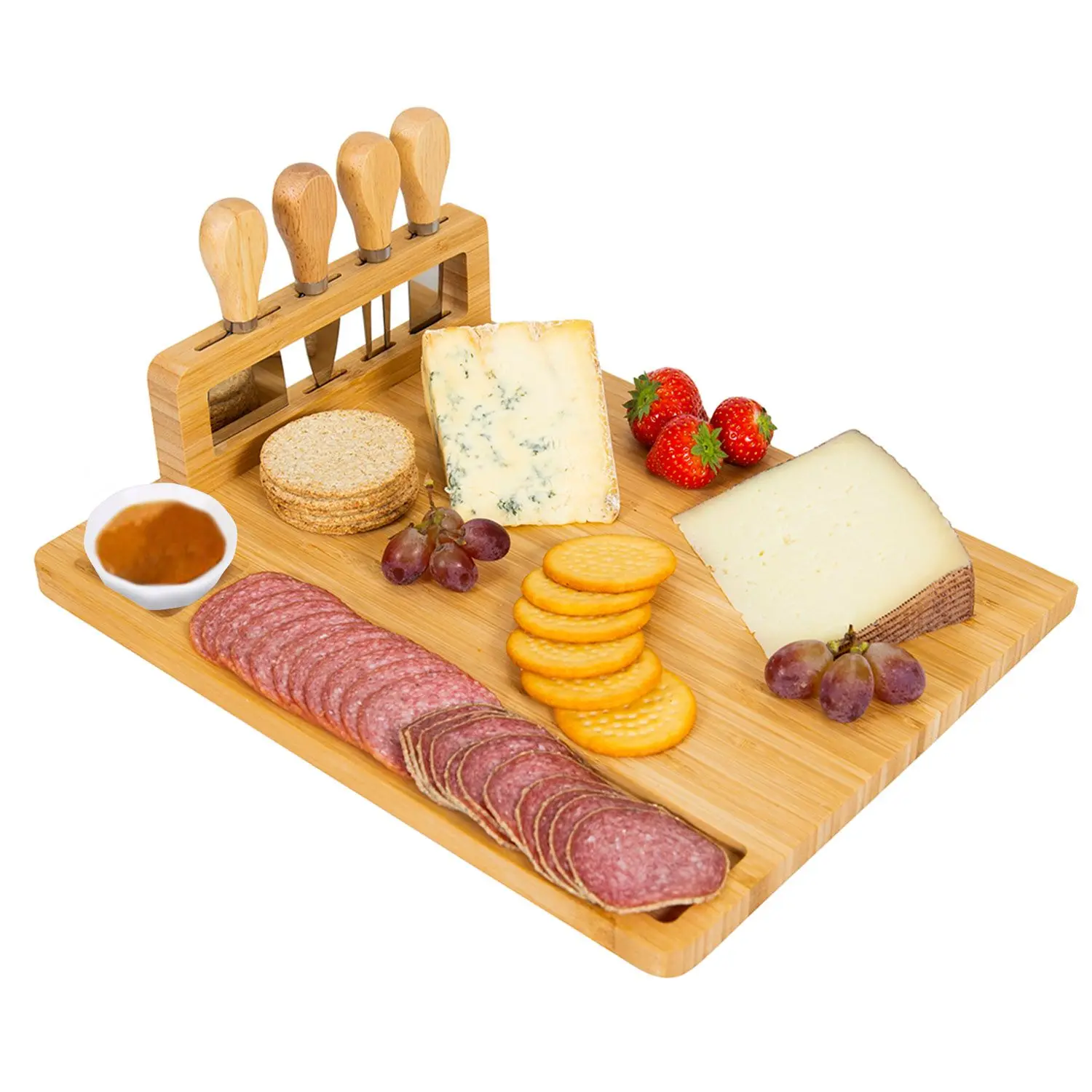 Bamboo Cheese Board Cutlery Set Elegant Charcuterie Platter Tray For Weddings Birthdays Christmas Party Tableware Decorations
