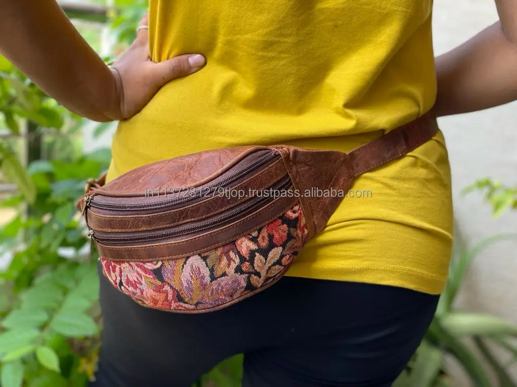 Jacquard Kilim Leather Hip Pocket Belt Fanny Pack Stylish Leather Belts Multi Uses Pouch Belts