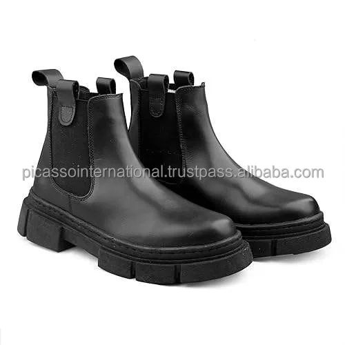 Factory Price Standard Quality OEM Chunky Rubber Lug Sole 100% Brushed Genuine Leather Chelsea Fashion Boots for Men