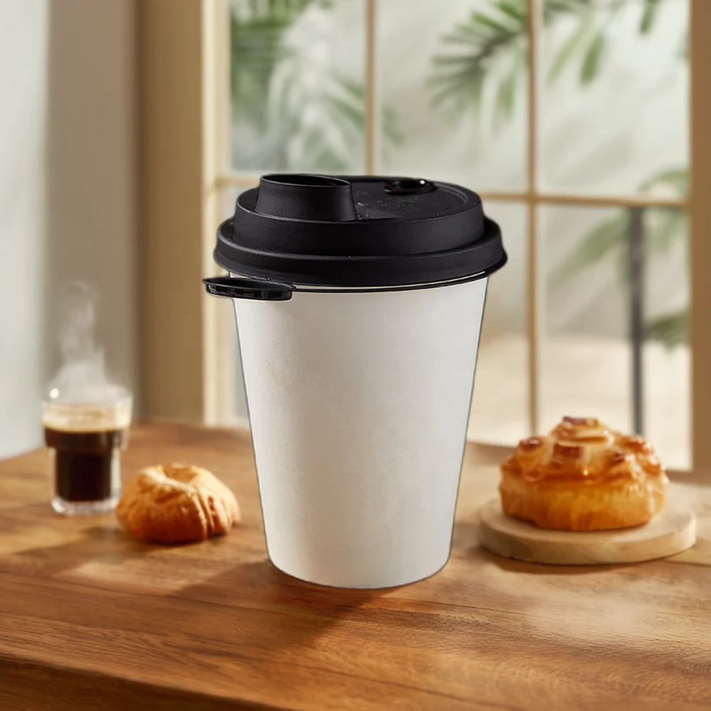 Wholesale Customized Hot Coffee Paper Cups Single Wall Disposable with Sleeves and Lid 8oz 12oz 16oz Kraft Material