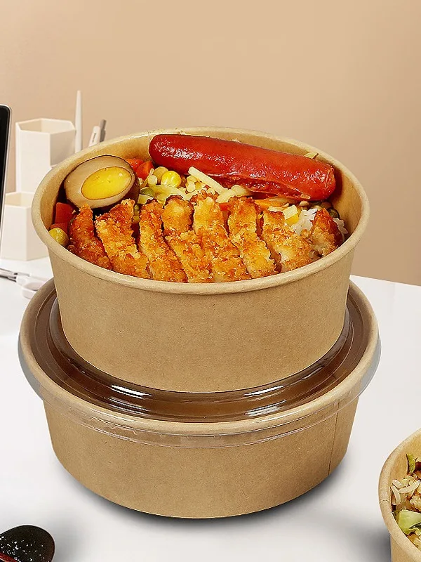 1300ml Eco Friendly Custom Print Kraft Round Fruit Salad Paper With ...