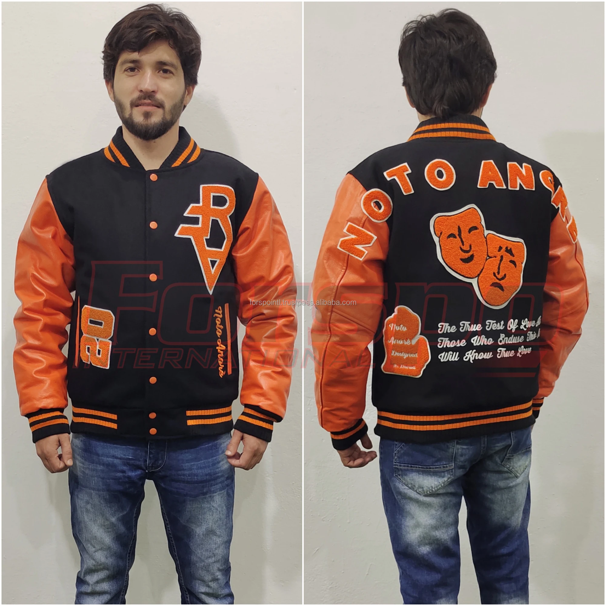 High Quality Chenille Embroidery Men College Leather Sleeves Custom