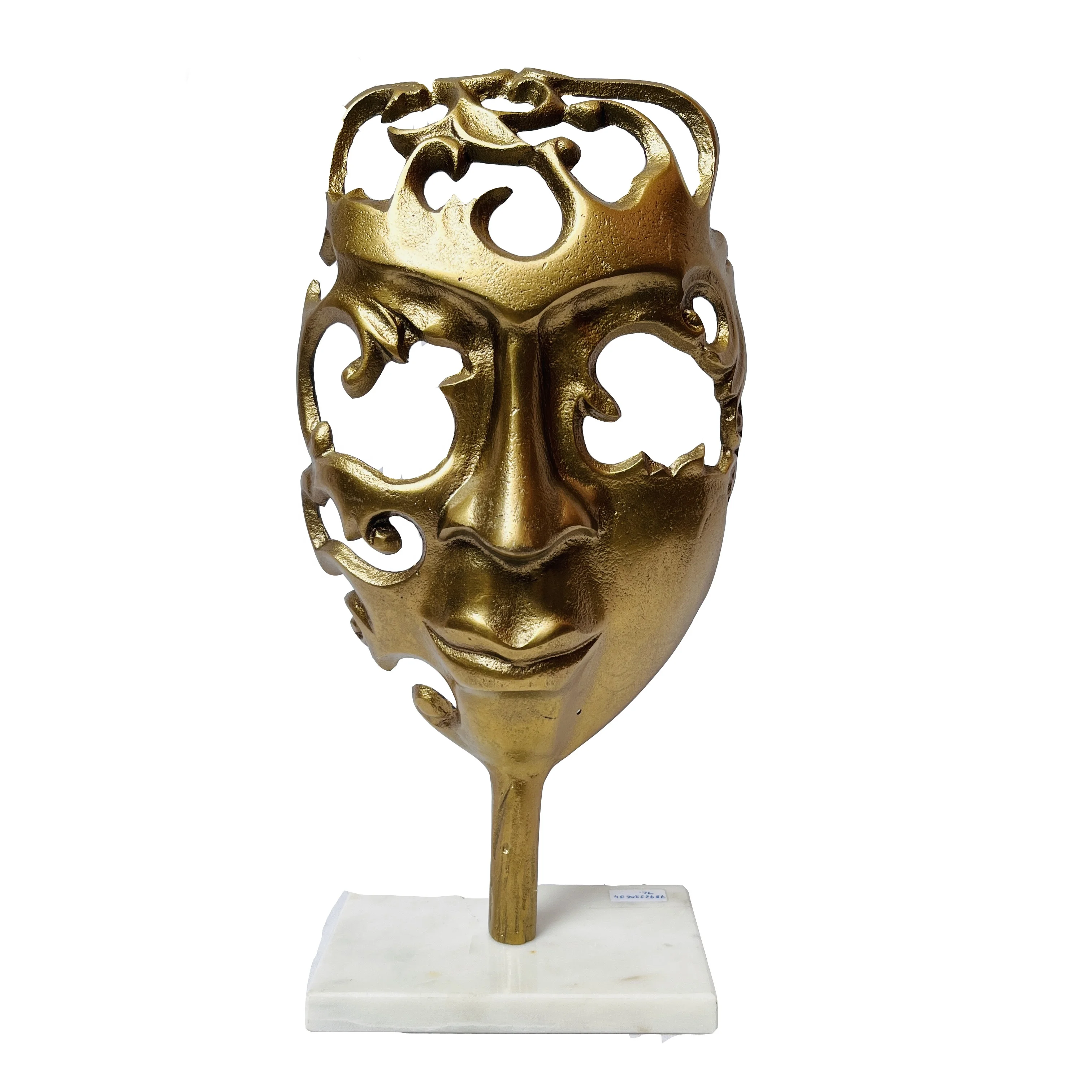 Art Deco Style Handmade Metal Sculptures Realistic Figurine Statue Artistic Human Face Mask Stand Sculpture Halloween Men Object