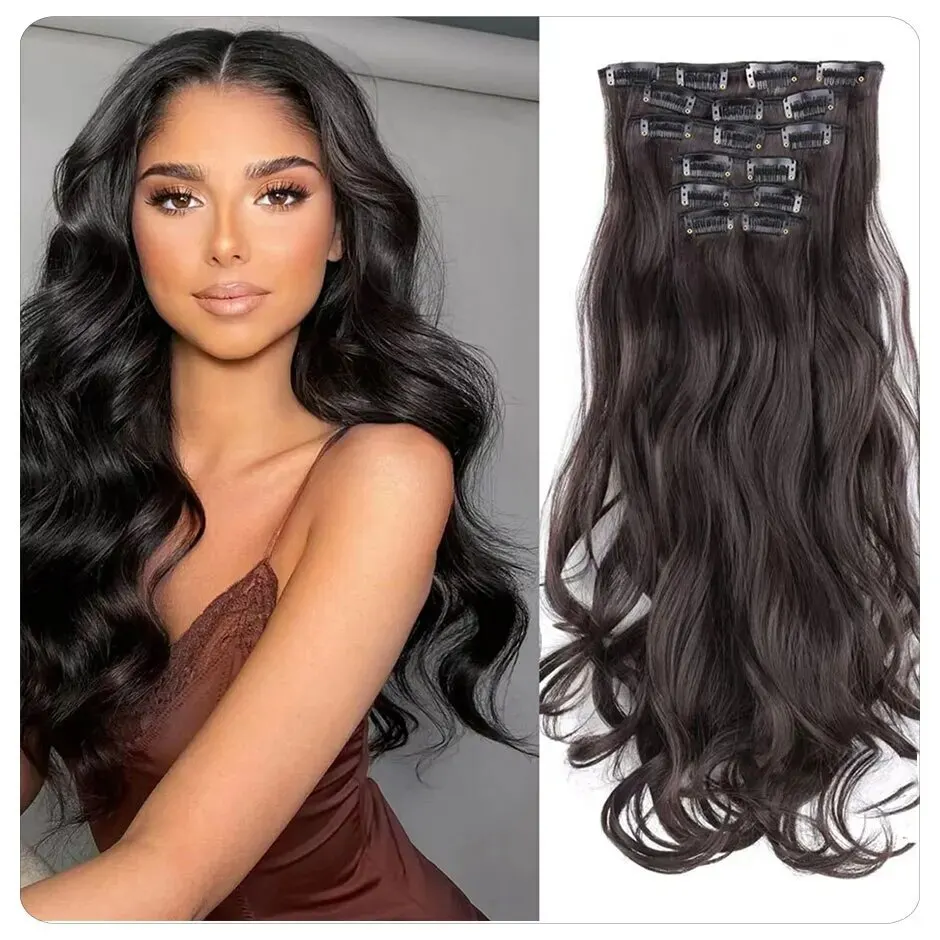 16 Clips 22 Inch Wavy Curly Full Head Clip In On Double Weft Hair 