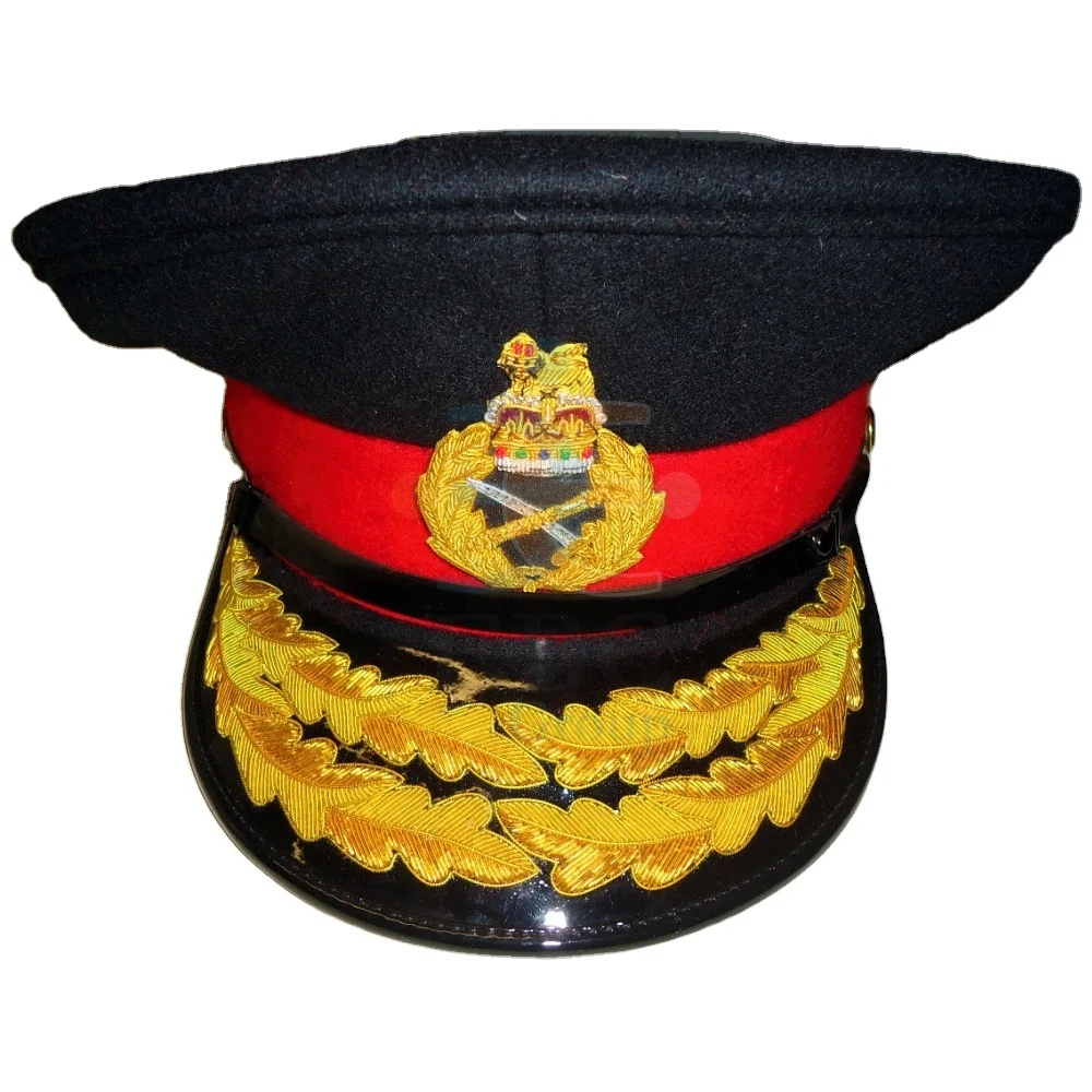 Hand Embroidery Cap Badge Patch with Double Bullion Embroidered Visor Peak Caps in Custom Colors Sizes Custom Beret Cap Badges