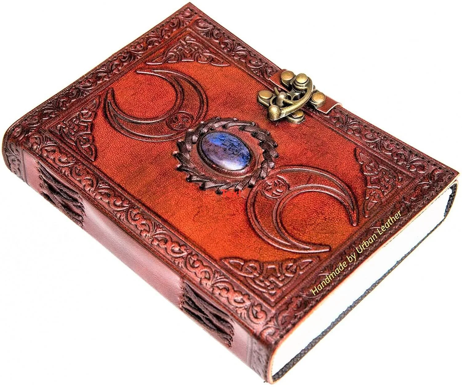 Leather Journal Handmade Black Third Eye Stone Celtic Triple Moon Embossed Vintage Daily Notepad Unlined Paper 7 x 5 Inches Sketchbook & Writing Notebook 