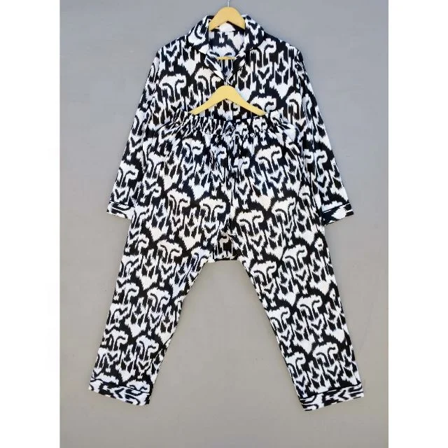Plus Size Floral Printed Pajamas Unisex Soft Cotton Night Suit Indian Nightwear Trousers and Shirt