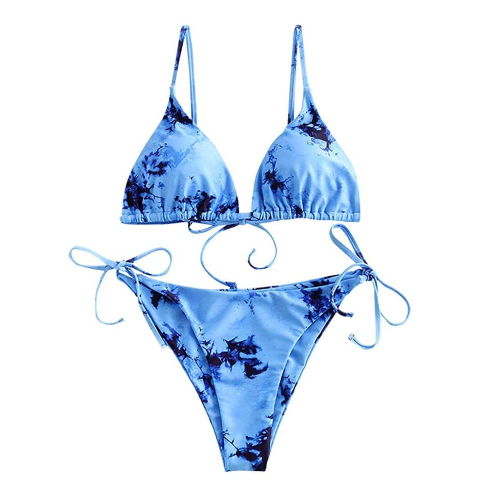 Custom Floral Triangle Bikini Set with Adjustable Tie Straps Stylish Two Piece Swimwear for Beach Pool and Resort Wear Daily