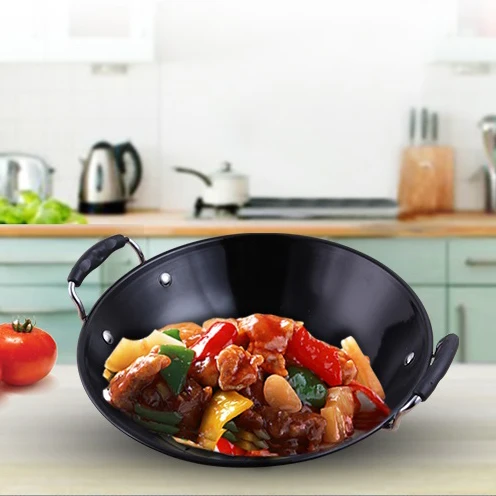 Jiashida kitchen wok pan non-stick enamel cast iron wok with double ears