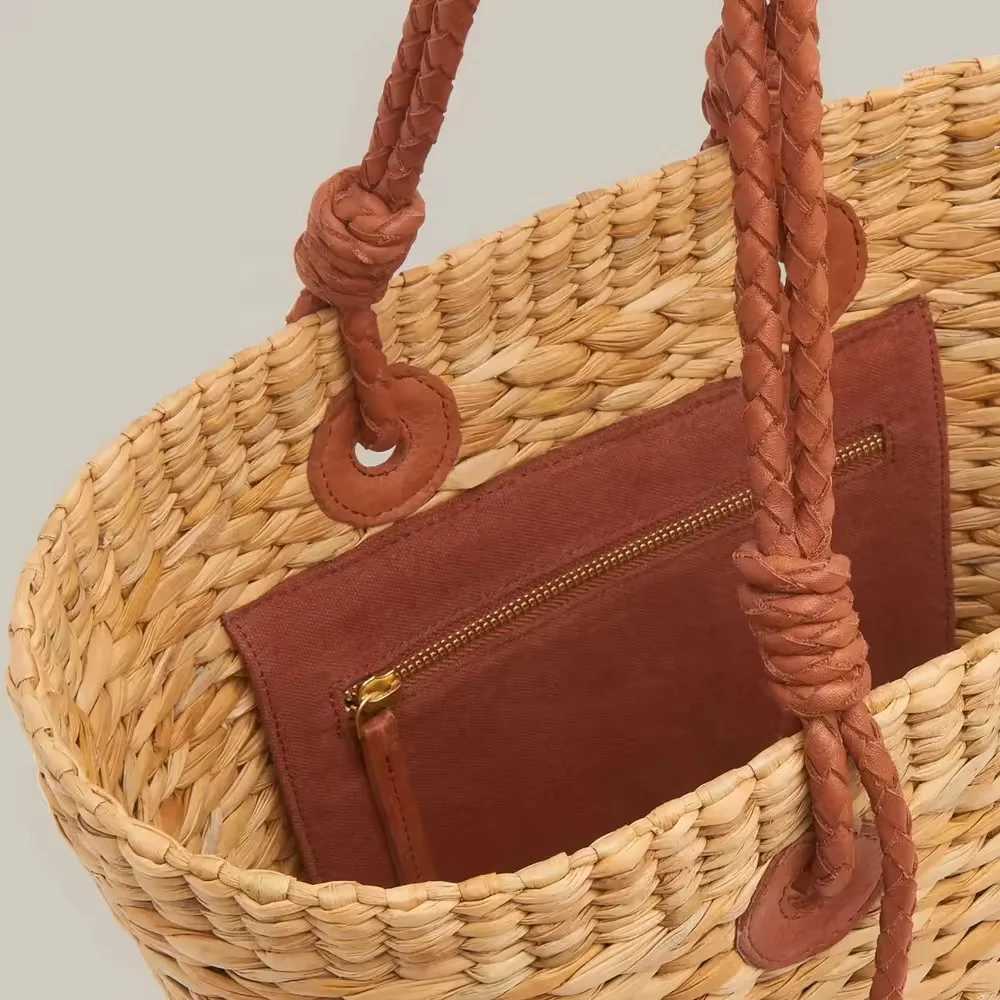 Hot Sale Trendy Large Straw Beach Bags Black Handle Straw Handbag Fashionable for Lady Women Nhatminh Vietnam