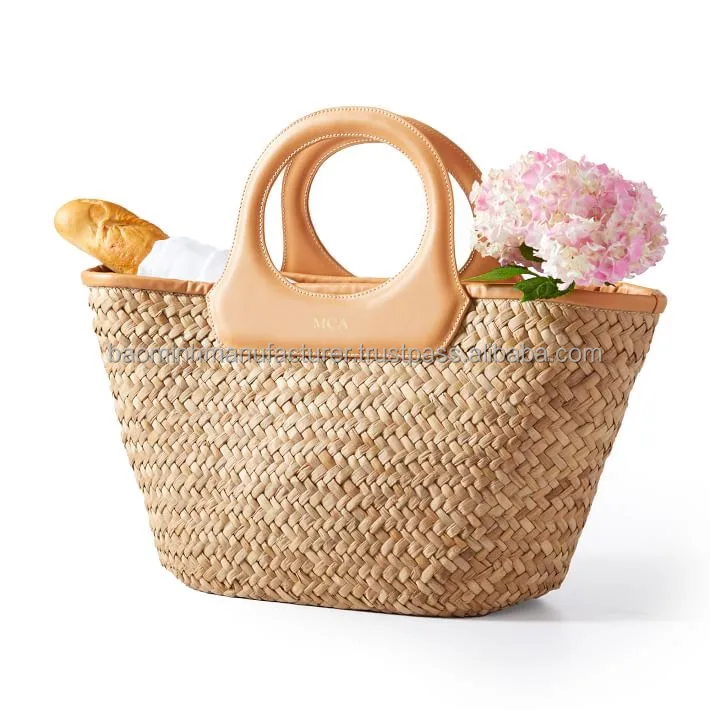 Wholesale Factory New Design Natural Water Hyacinth Bag With Leather ...