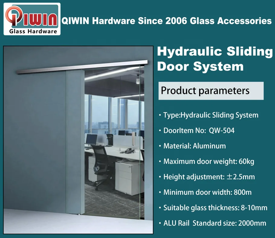 60kg Capacity Frameless Tempered Glass Adjustable Height Hydraulic Sliding Door Set Glass Door System