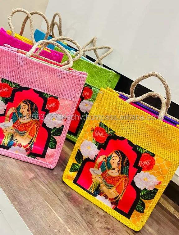Eco Friendly Dulha & Dulhan Design Jute Bags Indian Gift Bag Wedding