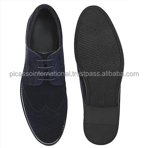 Premium Quality Anti Skid Sole & Waxed Laces Memory Foam Padded Picasso Men Suede Leather Brogue Derby Lace Up Formal Shoes