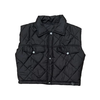 Women's Gilet Jacket Cropped Quilted Zip Up Vest Waistcoat Puffer Black Padded Winter Wear Bodywarmer Short Coat For Ladies