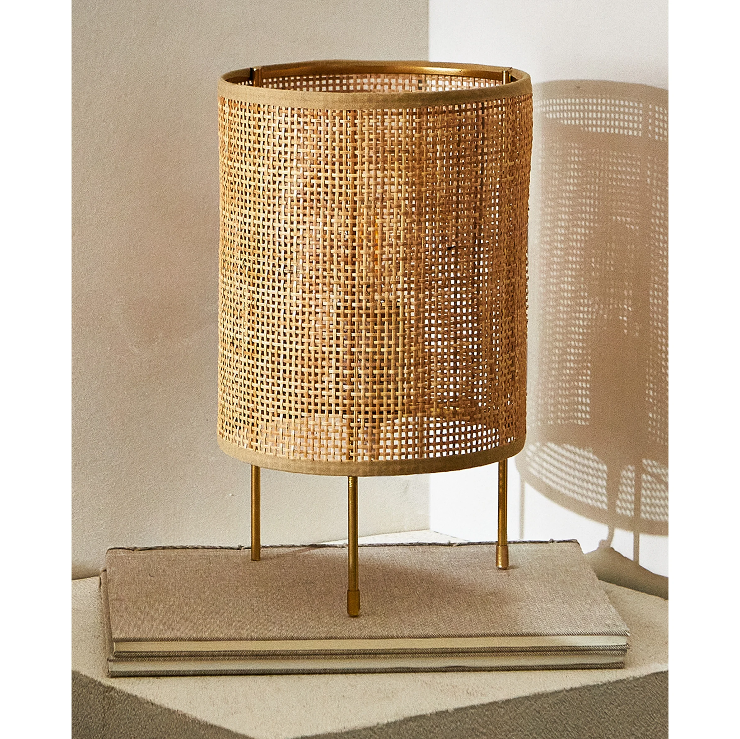 New Arrival Rattan Lamp Wooden Legs And A Beige Lampshade Best Selling